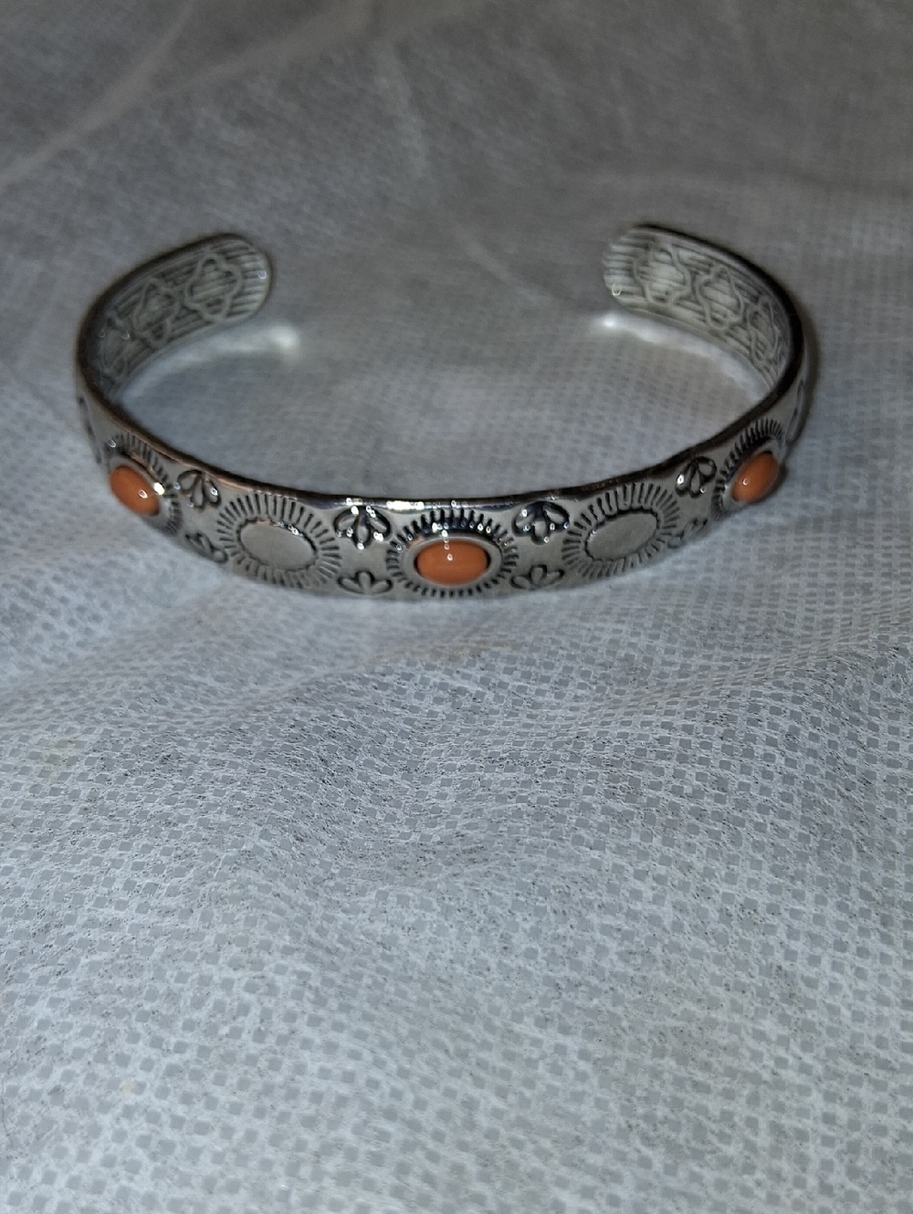 paparazzi Silver-Tone Cuff Bracelet with Coral Accents